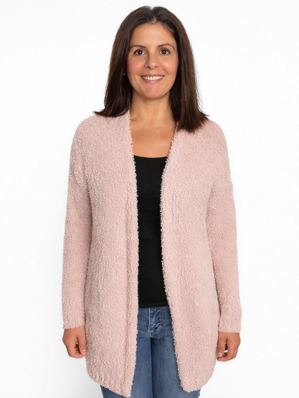 Umgee Blush Pink Fuzzy Sherpa Cardigan Coatigan | Size Large Snap Front